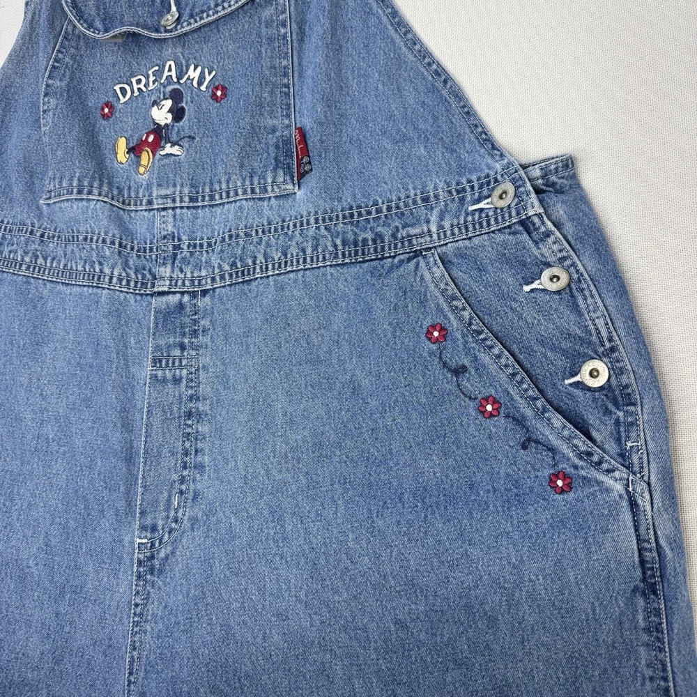 Vintage 90s Mickey Unlimited Disney Overalls Womens 20 Denim Embroidered Dreamy - Picture 5 of 16